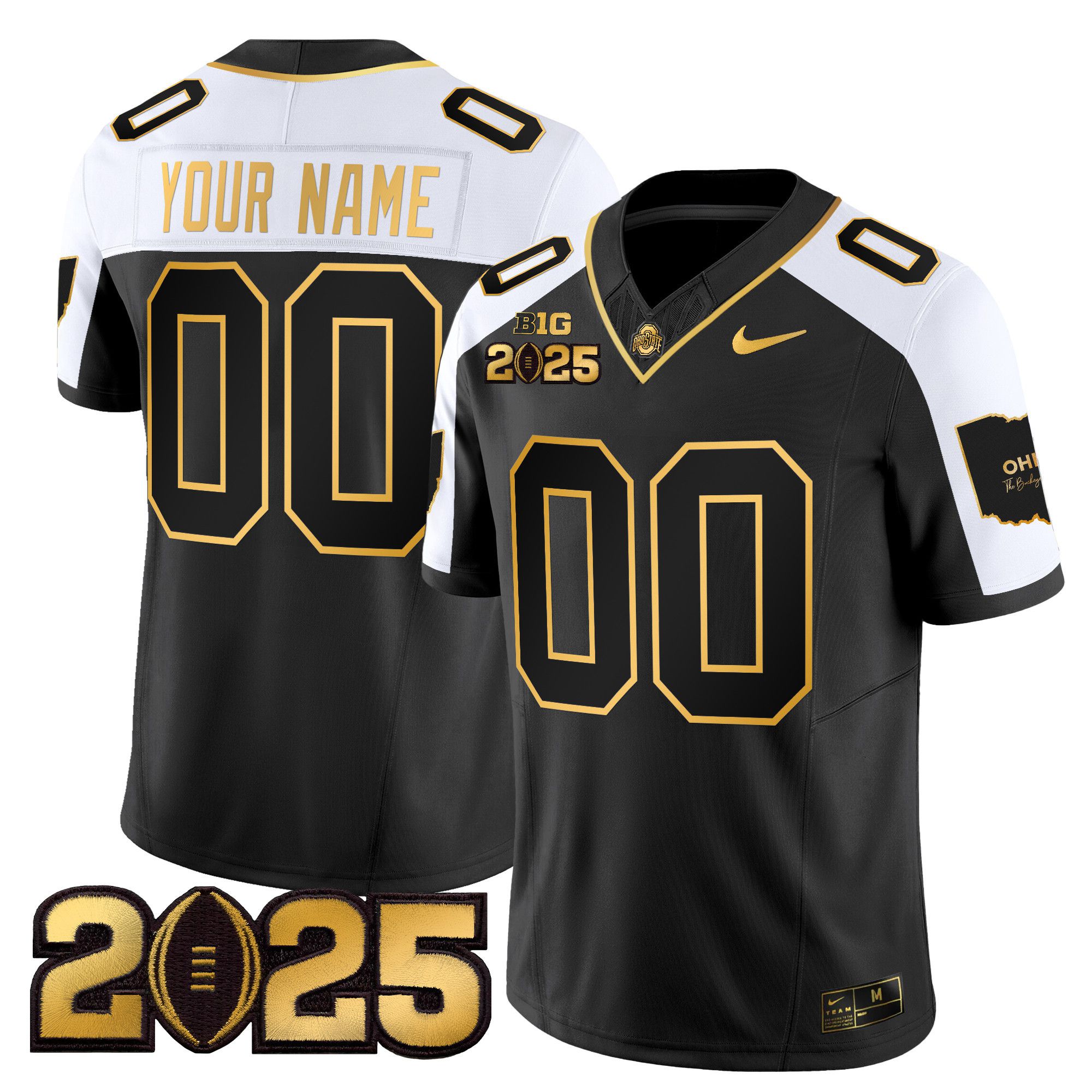 Men Ohio State Buckeyes Black 2025 CFP Final Patch Gold Vapor Limited Custom NCAA Jersey->customized ncaa jersey->Custom Jersey